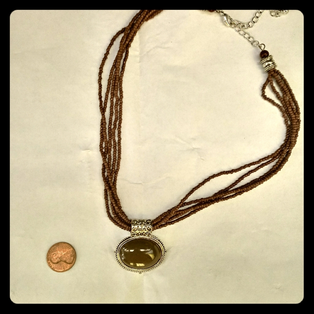 Vintage multi-strand seed bead pendant necklace